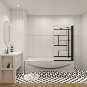 Badwand Acacia 1-Delig 80x140 Met Zijwand 80cm 6Mm Helder Glas Zwarte Kaders Antikalk Mat Zwart