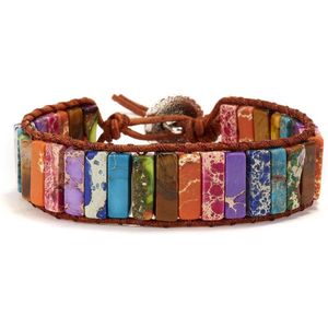 DW4Trading Chakra Armband 4 - Multicolor Natuursteen Regenboog - Imitatie Leer - Smal