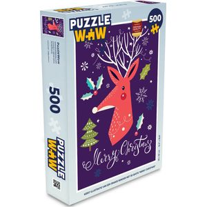 Puzzel Rendier - Kerst - Quotes - Merry christmas - Hulst - Legpuzzel - Puzzel 500 stukjes - Kerst - Cadeau - Kerstcadeau voor mannen, vrouwen en kinderen
