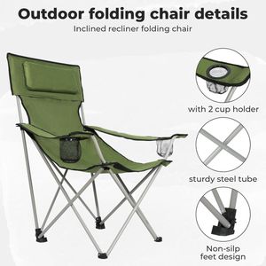 opvouwbare campingstoel, groen, armleuning met bekerhouder