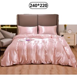 Nivard Satijnen Dekbedovertrek - Fleece Dekbedovertrek - Pluche - Dekbed - Deken - Inclusief Kussenslopen - Roze 240x220cm