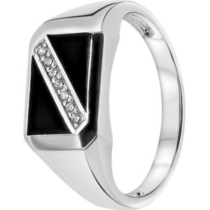 Lucardi Heren Zegelring met agaat en zirkonia - Ring - Cadeau - Echt Zilver - Zilverkleurig