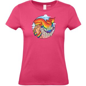 Dames T-shirt Pride Day | Gay pride shirt kleding | Regenboog kleuren | LGBTQ | Roze dames | maat S