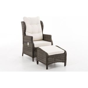 Premium Tuinstoel incl. hocker - Tuinstoel - outdoor loungestoel - loungestoel - Lounge - creme wit