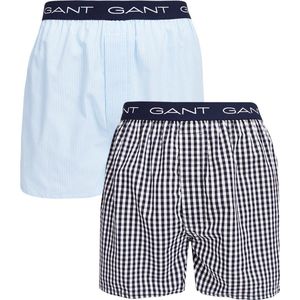 GANT 2P wijde boxershorts gingham stripe blauw - XXL