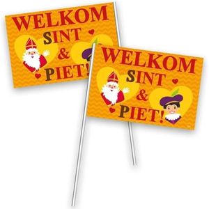 4x Welkom Sint en Piet zwaaivlaggetjes - sinterklaas vlaggetjes