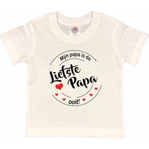 T-shirt Kinderen ""Mijn papa is de liefste papa ooit!"" Vaderdag | korte mouw | Wit/rood/zwart | maat 110/116