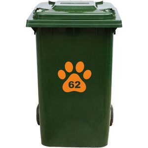Kliko Sticker / Vuilnisbak Sticker - Hondenpoot - Nummer 62 - 18x16,5 - Oranje