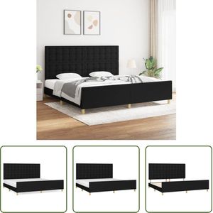 The Living Store Bedframe - Zwart - Stof - Verstelbaar hoofdeinde - Multiplex lattenbodem - 203x206x118/128cm - Geschikt voor 200x200cm matras - The Living Store