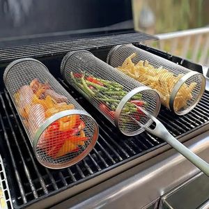 Smart-Shop Roestvrijstaal Draagbare Barbecue-Grillnet - Barbecue Mand Buiten Grillen - Camping Barbecue.