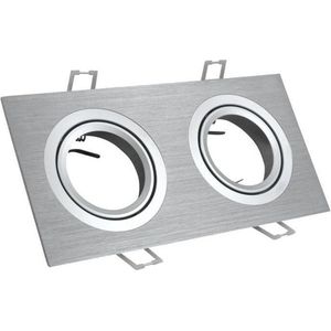 Inbouw 2x LED spot GU10 aluminium rechthoek armatuur zilver/zilver