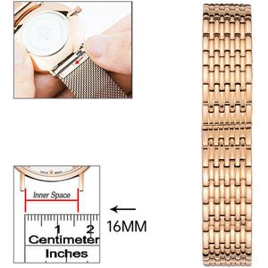 16mm Universele stainless roségouden horlogeband/strap van roestvrij staal - Quick Release - Past op Alle Merken met 16mm Aanzetmaat