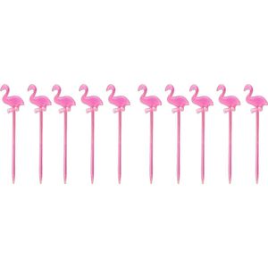 Cocktail/tapas prikkers - 100x - flamingo - roze - kunststof - 8 cm