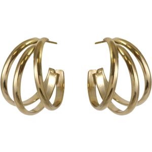 Goudkleurige oorbellen met driedubbele ring - Roestvrij staal - Verguld met 14 karaat goud