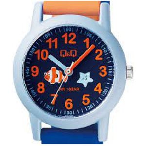 Q&Q VS49J007Y - Horloge - Analoog - Kinderen - Unisex - Plastic band - Rond - Cijfers - Kunststof - Sport - Blauw - Oranje - Lichtblauw - 10 ATM