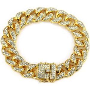 ICYBOY 18K Massieve Miami Heren Armband Verguld Goud [GOLD-PLATED] [ICED OUT] [18 cm] - Cuban Link Chain Urban Bracelet