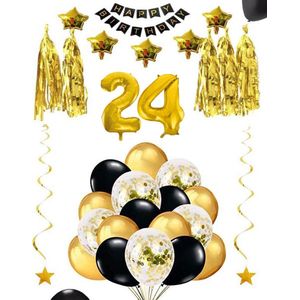 24 jaar verjaardag feest pakket Versiering Ballonnen voor feest 24 jaar. Ballonnen slingers sterren opblaasbare cijfers 24