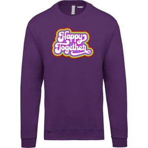 Sweater Happy Together Regenboog | Toppers in Concert 2022 | Toppers kleding shirt | Flower Power | Hippie Jaren 60 | Paars | maat 3XL