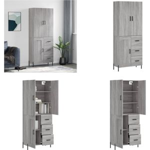 vidaXL-Hoge-kast-69-5x34x180-cm-bewerkt-hout-grijs-sonoma-eikenkleurig - Hoge Kast - Hoge Kasten - Dressoir - Buffetkast