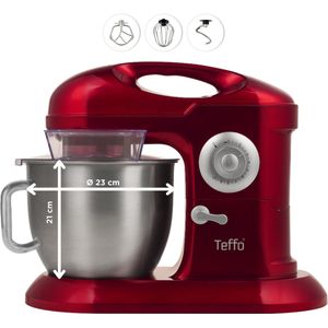 TEFFO - Keukenmixer 7L 1200W XL - Keukenmachine - Mixer - Met mengkom - Roestvrij staal