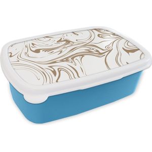 Broodtrommel Blauw - Lunchbox - Brooddoos - Marmer - Beige - Wit - 18x12x6 cm - Kinderen - Jongen