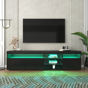 Gran Vida® - TV Meubel met LED Verlichting - Glazen Legplanken - Zwart - 180 x 35 x 45cm