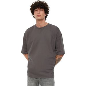 Trendyol Grijs Basic 100% Katoenen Ronde Hals Oversized/Wijde Snit Korte Mouw T-Shirt Tmnss22Ts0318