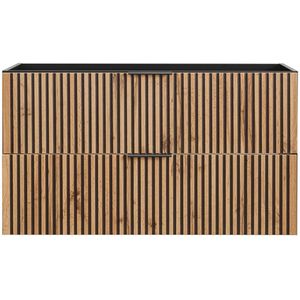 Vente-unique Gestreept hangend meubel onder wastafel - Licht naturel en zwart - 100 cm - MADELA L 100 cm x H 57 cm x D 46 cm