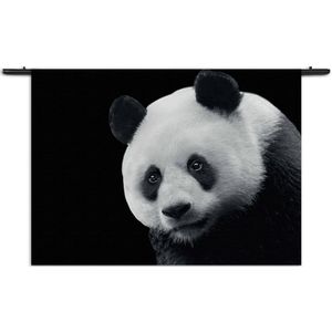 Mezo Wandkleed Pandabeer Zwart Wit 02 Rechthoek Horizontaal XXL (130 X 180 CM) - Wandkleden - Met roedes