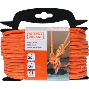 BLACK+DECKER Spanband met Oproller - Sjorband 20 Meter - 6MM - Nylon - Oranje