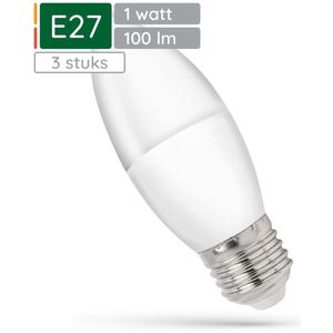 Spectrum LED Kaarslamp E27 1W - 230V - 100 Lumen - 6000K Koud wit - Helder daglicht - Energiezuinig - 3 stuks