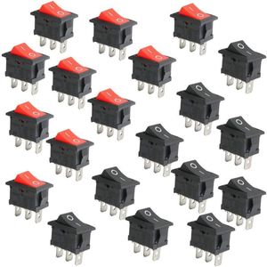 20 stuks mini-tuimelschakelaar ON/Off 3-pins AC 6A -10A 125V -250V voor auto boot huishoudelijke apparaten (zwart 10 stuks rood 10 stuks)