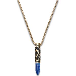 Rico | Goudkleurige Roestvrijstalen Ketting met Kogelhanger van Lapis Lazuli
