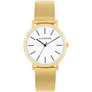 FLARROW Gold Edition Ø40MM - Leer - Goud / Wit Horloge