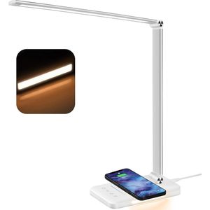 Draadloze Oplaadbare Bureaulamp - Dimbaar met Helderheidsregeling - Stijlvol Design - 360 Graden Verstelbaar - Draadloze Oplaadfunctie - Geschikt voor Monitors - Moderne Verlichting voor Werk en Studie