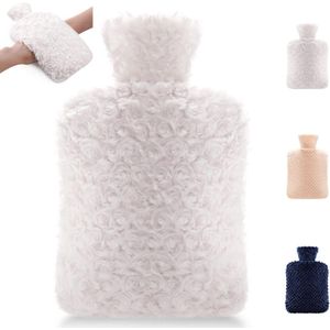 2 liter warmwaterkruik met pluizig pluche hand-voetwarmer - bedfles warmwaterkruik (abrikoos)