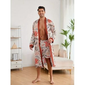 ochtendjas met boxer badjas satijn pyjama set nachtmode heren goedkoop veel kleurig lange mouwen lang korte broek zijde mannen nachtmode