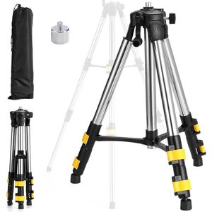 Telescopisch Bouwstatief voor Laser- en Nivelleringsapparaten 5/8 inch Schroefdraad Interface met 1/4 inch Adapter - Werkhoogte 37-110 cm - Roestvrij Staal - Opbergtas Inbegrepen