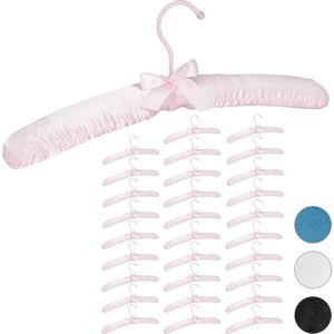 Relaxdays 30x kledinghangers satijn - gepolsterd - kleerhangers - stof - roze - hangers