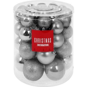 Oneiro’s luxe Kerstballenset - 44 stuks plastic - zilver - kerst – kerstboomversiering - feestdagen - winter - verlichting - binnen - buiten – sfeer