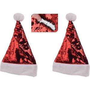 4x stuks glimmende verander/wrijfbare pailletten kerstmutsen rood/zilver- Wrijf pailletten kerstmutsen