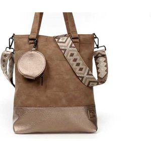 i'm dutch- Lyon-camel- shopper - schoudertas- extra rond beursje - inclusief verstelbaar en afneembaar geweven crossbody hengsel