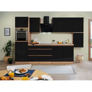 Goedkope keuken 320  cm - complete keuken met apparatuur Lorena  - Eiken/Zwart - soft close - keramische kookplaat  - afzuigkap - oven  - spoelbak
