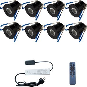 LED Veranda Spot Complete Set - Velvalux - 8 Stuks - 3W - Warm Wit 3000K - Dimbaar - Waterdicht IP65 - Inbouw - Rond - Mat Zwart - Aluminium - 12V