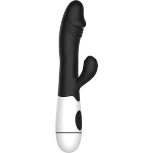 Erodit® Tarzan dildo vibrator -Bunny Vibrator-Geribbelde eikel stimulatie clitoris- g-spot- Anaal prostaat vibrators voor mannen- vibrators voor vrouwen-Zwart, 19,5 cm- excl batterij- Sex toys- Erotiek- Seksspeeltjes voor koppels