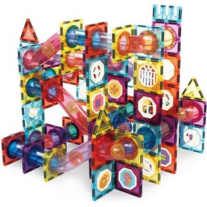 Magnetic Tiles - Magnetisch Speelgoed (3-12 jaar) - Knikkerbaan Voor Kinderen - 206 Stuks - Magnetische Bouwstenen - Magnetisch Bouwspeelgoed - Magnetische Tegels - Educatief Speelgoed - Constructie Speelgoed - STEM Speelgoed - Magnetic Toys