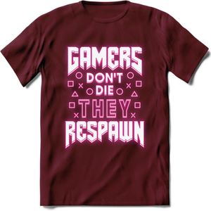 Gamers don't die T-shirt | Neon Roze | Gaming kleding | Grappig game verjaardag cadeau shirt Heren – Dames – Unisex | - Burgundy - M