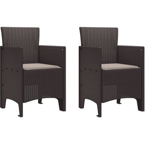 vidaXL - Tuinstoelen - met - Kussens - 2 - stuks - Bruin - Poly - Rattan
