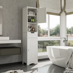 Bealife AP13 Badkamerkasten Hoog Vloerkast- Smalle Badkamermeubel met 5 Vakken en 2 Verstelbare Planken - Opbergkast met Deur voor Woonkamer Entree Keuken Slaapkamer - Vrijstaand - MDF - 40 x 30 x 170 cm - Wit