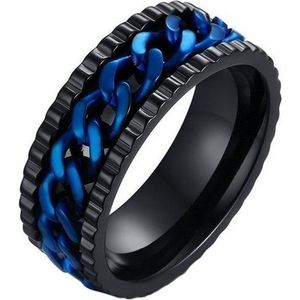 LGT Jewels edelstaal heren ring Cuban Link Zwart Blauw-17mm